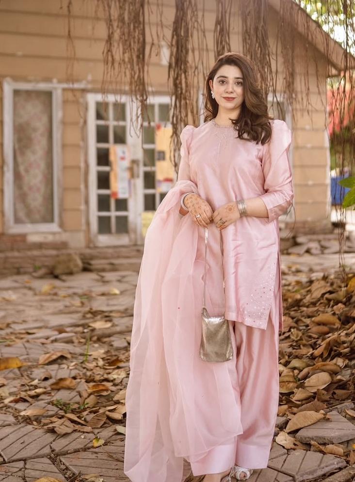 Elegant Baby Pink Organza 3-Piece Suit | Formal/Eid/Party Wear for Women