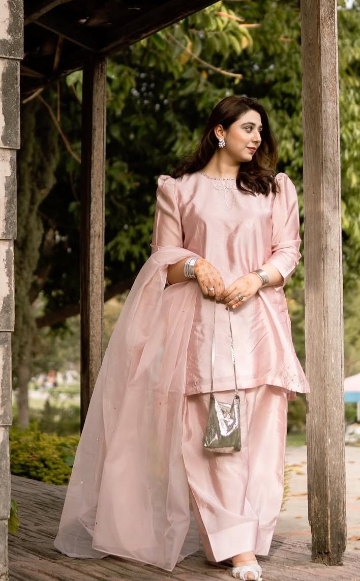 Elegant Baby Pink Organza 3-Piece Suit | Formal/Eid/Party Wear for Women