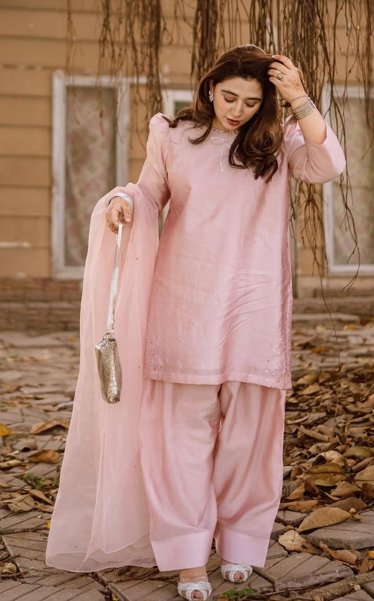 Elegant Baby Pink Organza 3-Piece Suit | Formal/Eid/Party Wear for Women