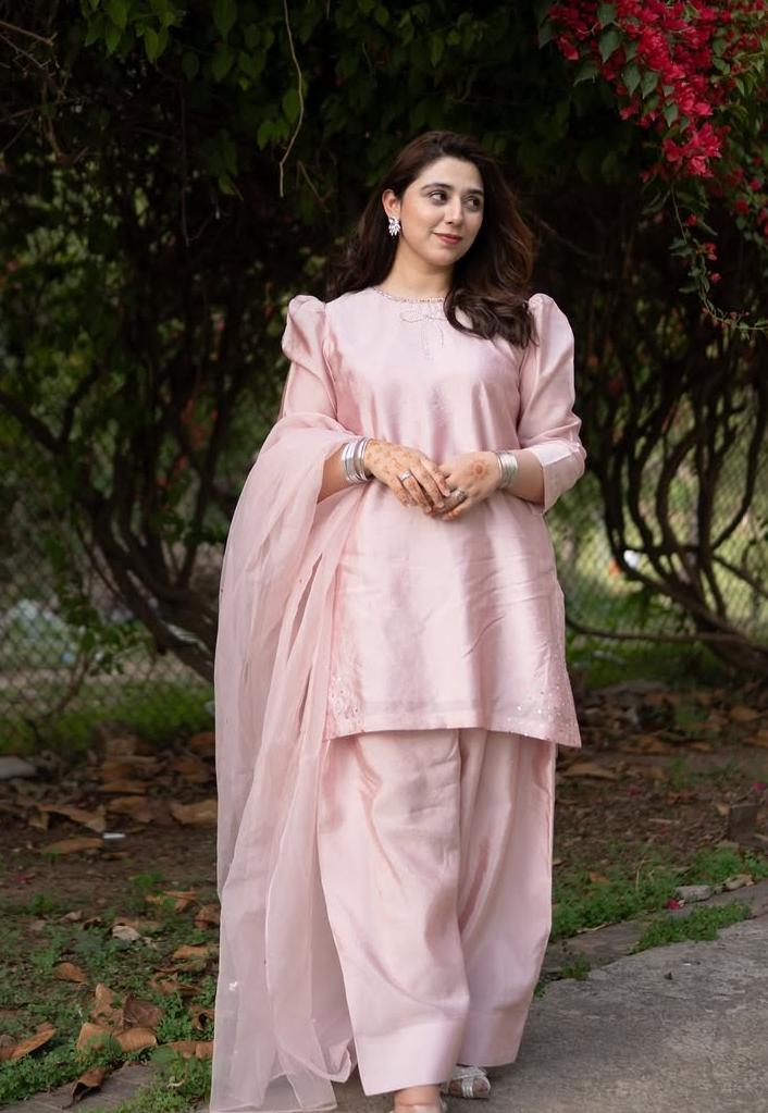 Elegant Baby Pink Organza 3-Piece Suit | Formal/Eid/Party Wear for Women